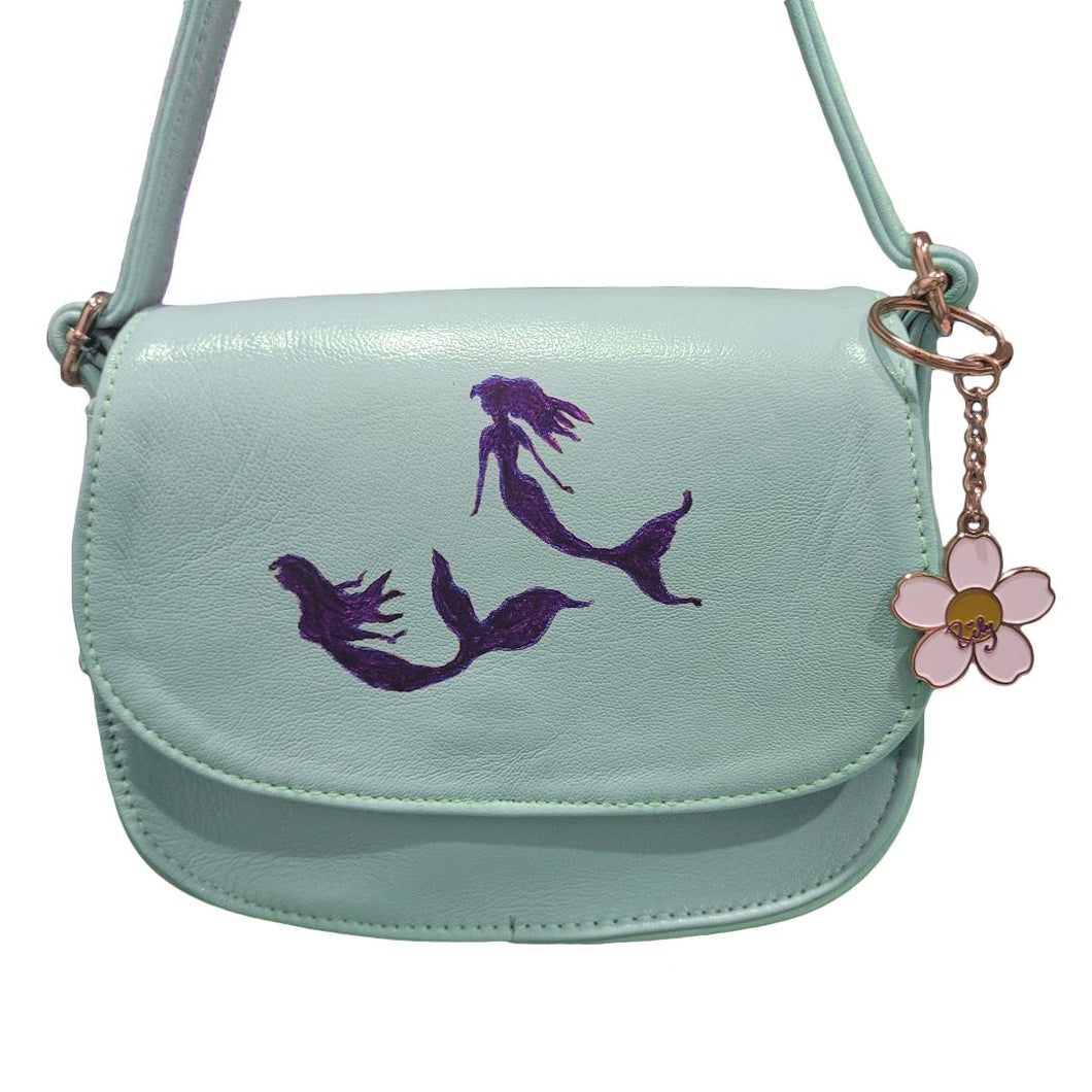 Aqua Mermaid Painted Cell Phone Handbag